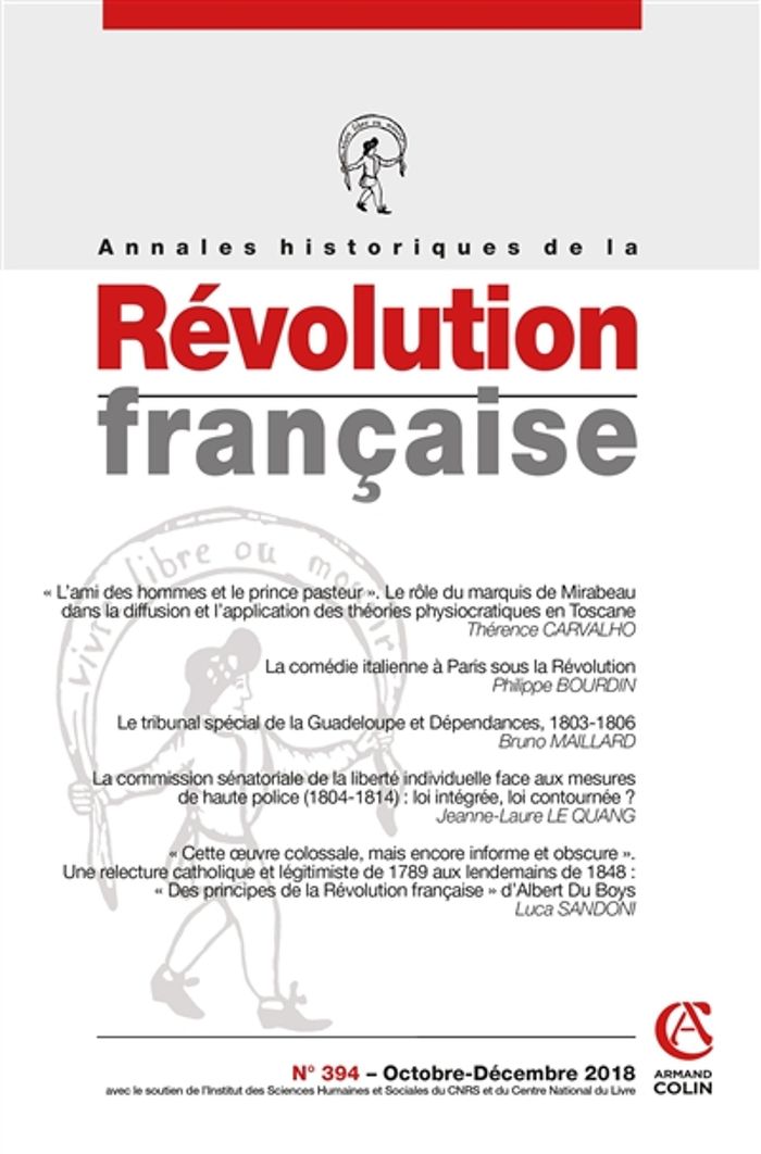 Couverture du livre « ANNALES HISTORIQUES DE LA REVOLUTION FRANCAISE N 394 4/2018 VARIA » de Collectif, librairie Les Contes Infusés à Corte