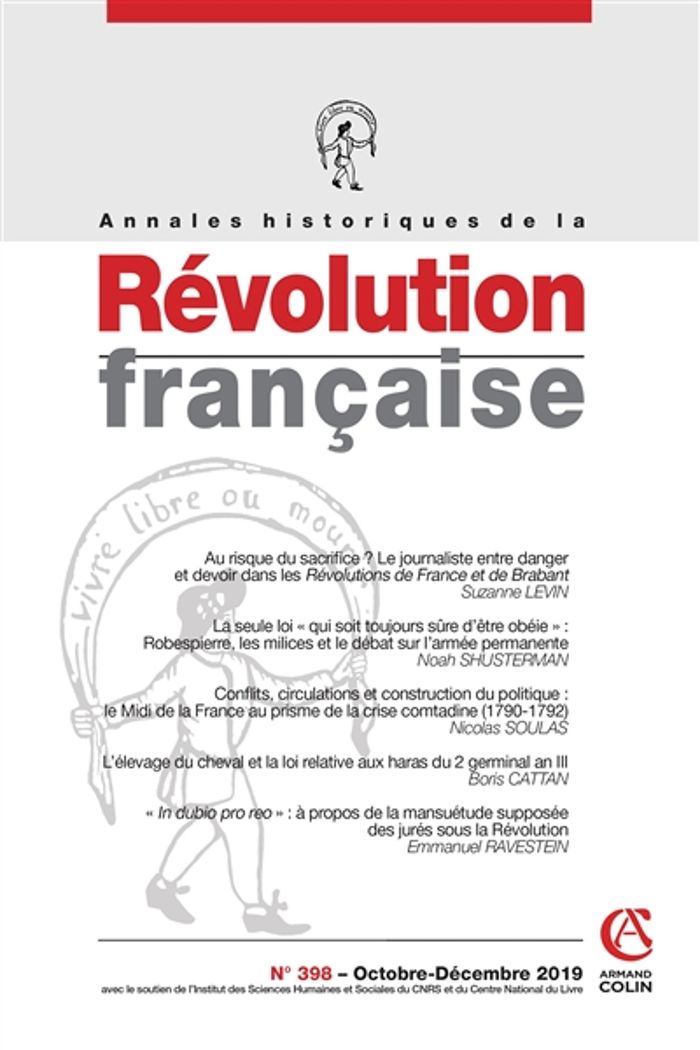 Couverture du livre « ANNALES HISTORIQUES DE LA REVOLUTION FRANCAISE N 398 4/2019 VARIA » de Collectif, librairie Les Contes Infusés à Corte