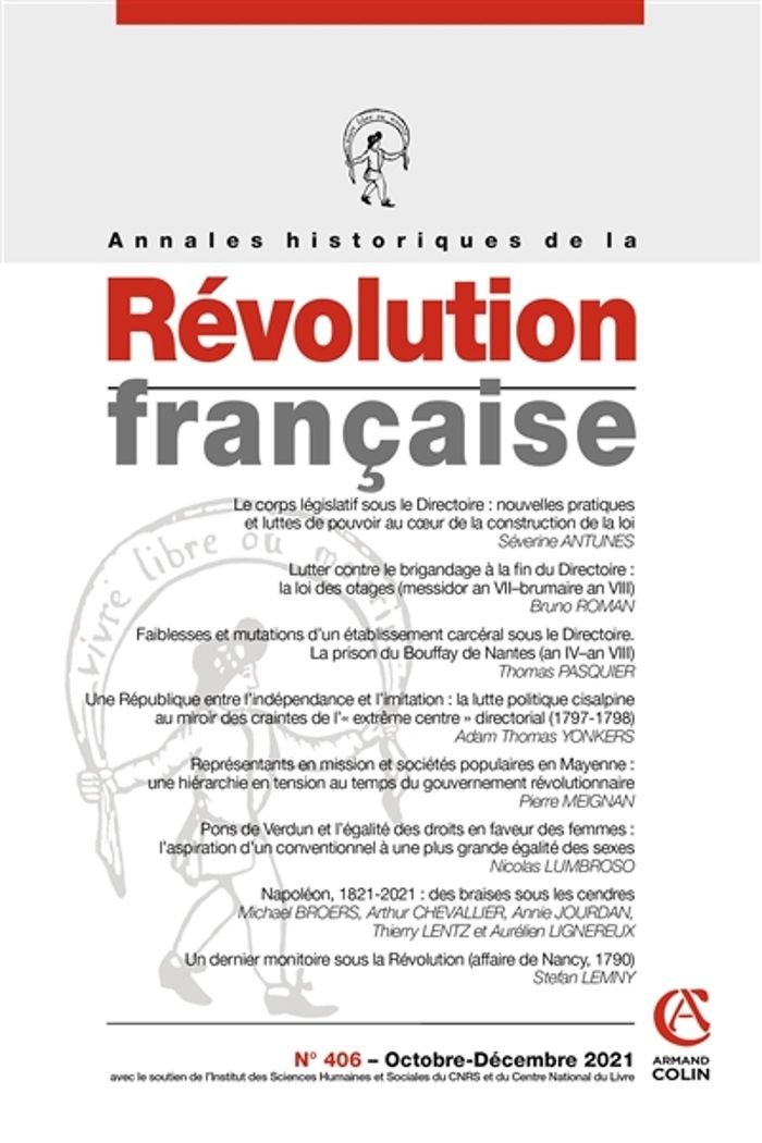 Couverture du livre « ANNALES HISTORIQUES DE LA REVOLUTION FRANCAISE N 406 4/2021 VARIA » de Collectif, librairie Les Contes Infusés à Corte