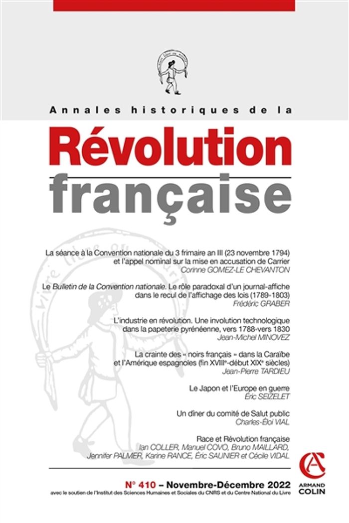 Couverture du livre « ANNALES HISTORIQUES DE LA REVOLUTION FRANCAISE N 410 4/2022 VARIA » de Collectif, librairie Les Contes Infusés à Corte