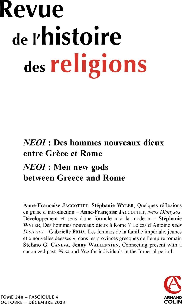 Couverture du livre « REVUE DE L'HISTOIRE DES RELIGIONS - N 4/2023 » de Collectif, librairie Les Contes Infusés à Corte
