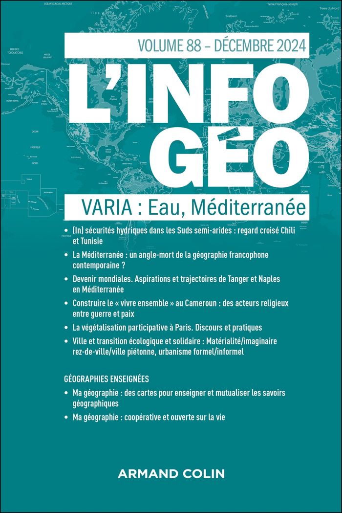 Couverture du livre « L'INFORMATION GEOGRAPHIQUE - N 4/2024 - VARIA : EAU, MEDITERRANEE » de Collectif, librairie Les Contes Infusés à Corte