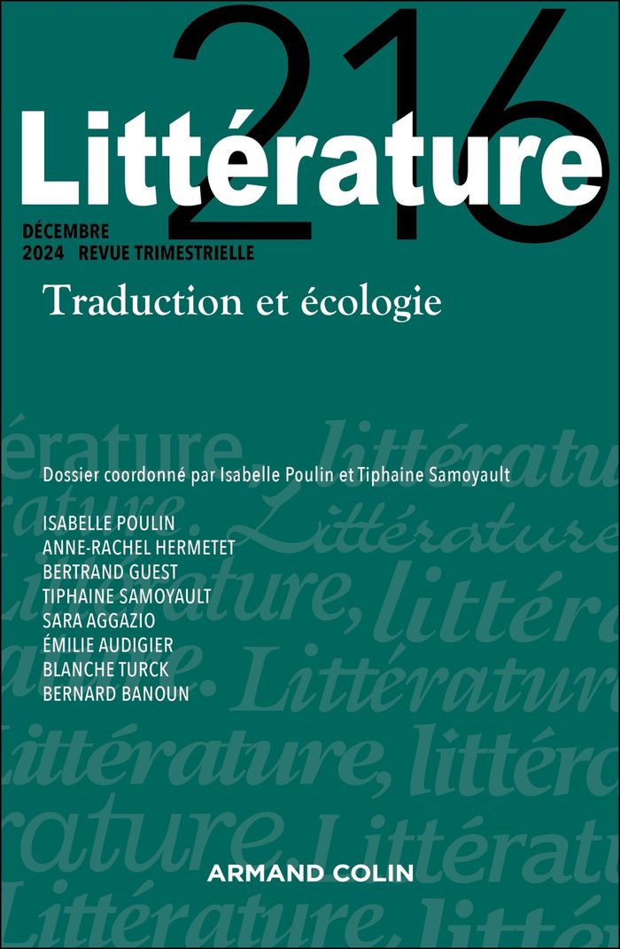 Couverture du livre « LITTERATURE N 216 4/2023 - TRADUCTION ET ECOLOGIE » de Collectif, librairie Les Contes Infusés à Corte