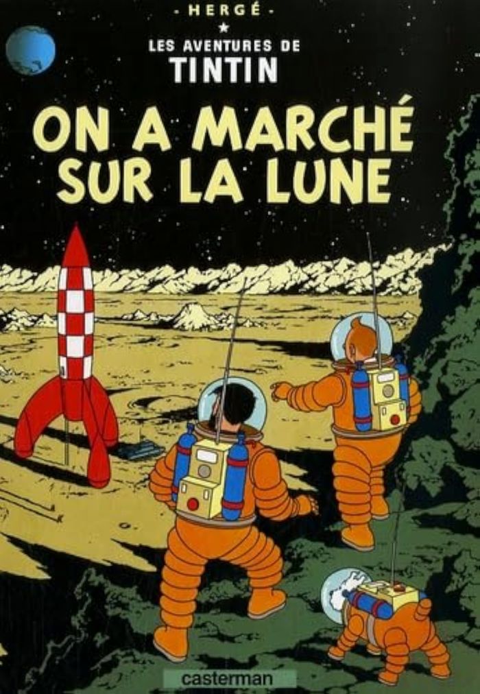 Couverture du livre « On a marché sur la lune » de Hergé, librairie Les Contes Infusés à Corte