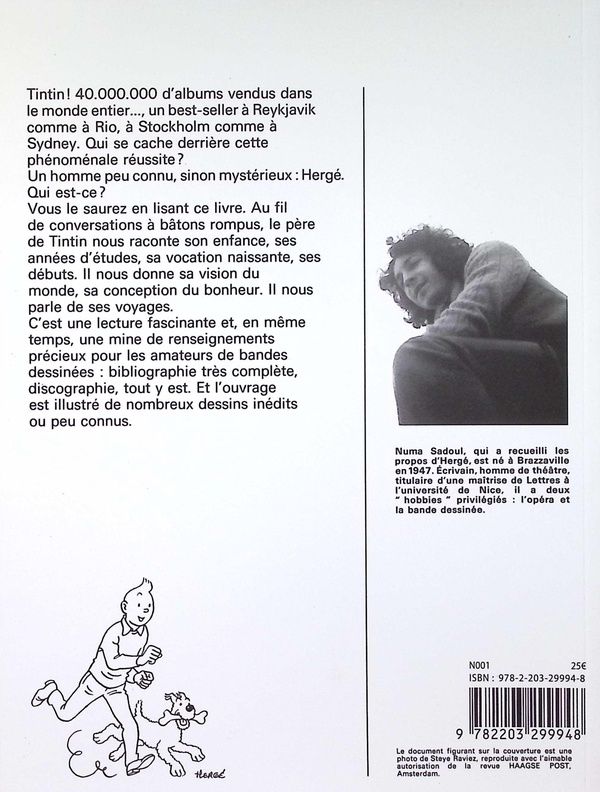 Quatrième de couverture de « Tintin et moi : entretiens avec Hergé »