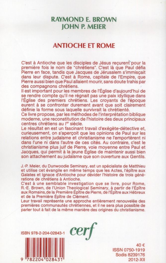 Quatrième de couverture de « ANTIOCHE ET ROME, BERCEAUX DU CHRISTIANISME »
