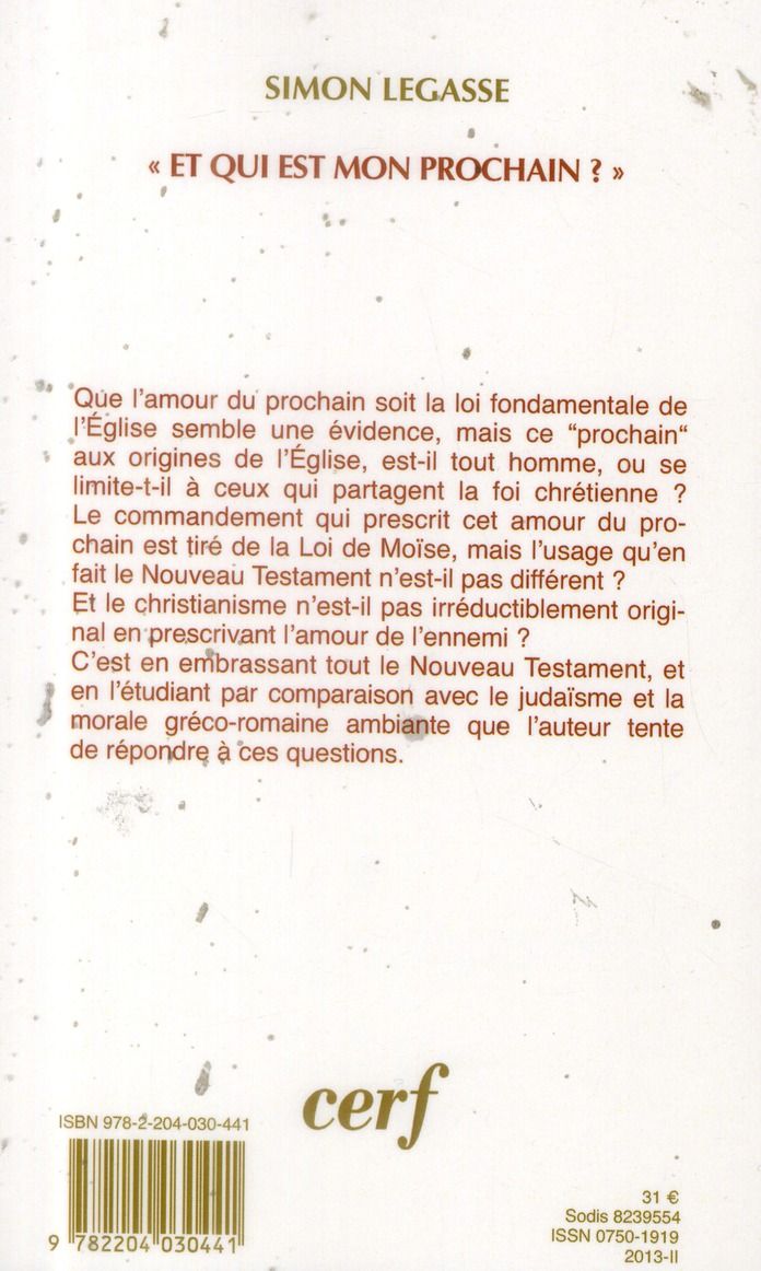 Quatrième de couverture de « ET QUI EST MON PROCHAIN ? »