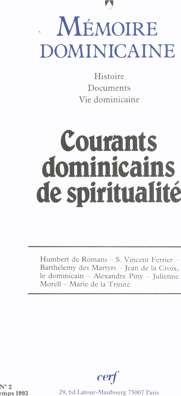 Couverture du livre « MEMOIRE DOMINICAINE - NUMERO 2 COURANTS DOMINICAINS DE SPIRITUALITE », librairie Les Contes Infusés à Corte