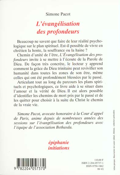 Quatrième de couverture de « L'EVANGELISATION DES PROFONDEURS »