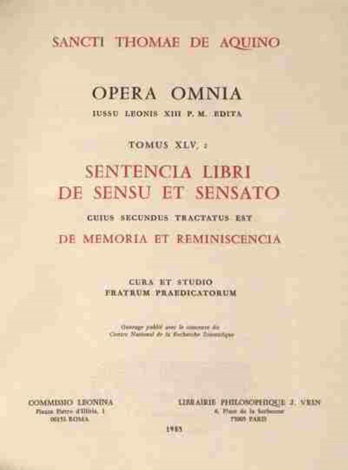Couverture du livre « SENTENCIA LIBRI DE SENSU (DE MEMORIA) T2 » de D'Aquin Thomas, librairie Les Contes Infusés à Corte