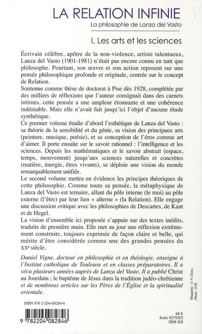 Quatrième de couverture de « LA RELATION INFINIE - TOME 1 LES ARTS ET LES SCIENCES »