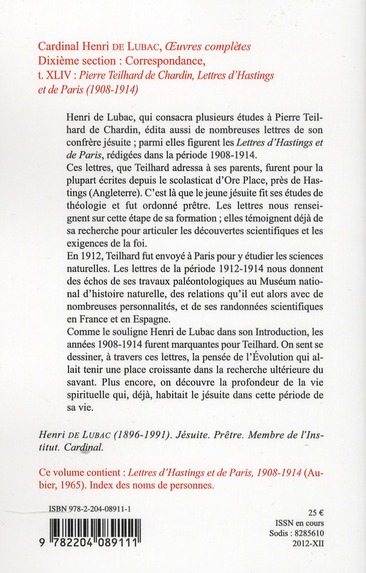 Quatrième de couverture de « LETTRES D'HASTINGS ET DE PARIS 1908-1914 »