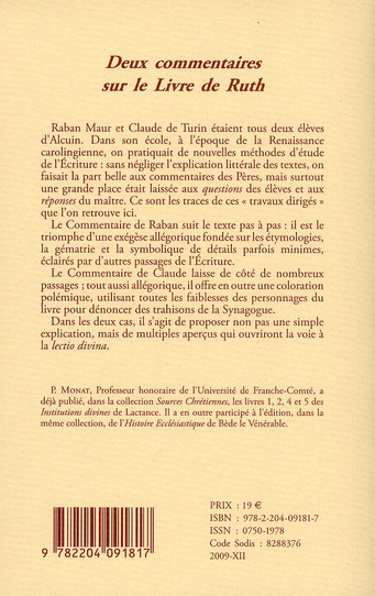 Quatrième de couverture de « SC 533 DEUX COMMENTAIRE SUR LE LIVRE DE RUTH »