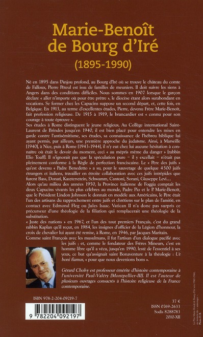 Quatrième de couverture de « MARIE-BENOIT DE BOURG D'IRE (1895-1990) »