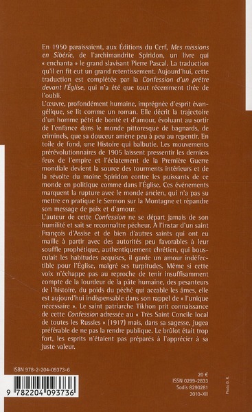 Quatrième de couverture de « MES MISSIONS EN SIBERIE »