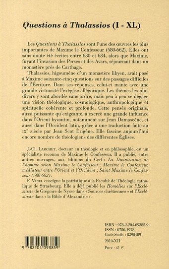 Quatrième de couverture de « SC 529 QUESTIONS A THALASSIOS, 1 »