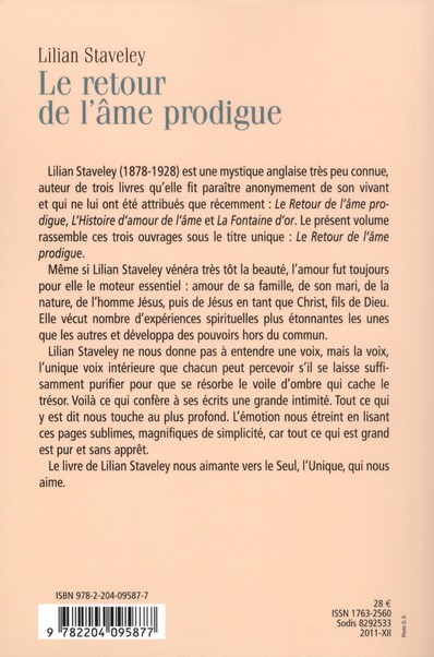 Quatrième de couverture de « LE RETOUR DE L'AME PRODIGUE »