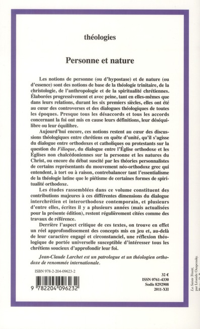 Quatrième de couverture de « PERSONNE ET NATURE »