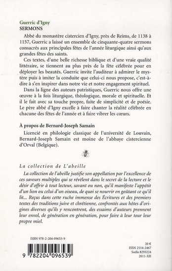 Quatrième de couverture de « GUERRIC D'IGNY - SERMONS »