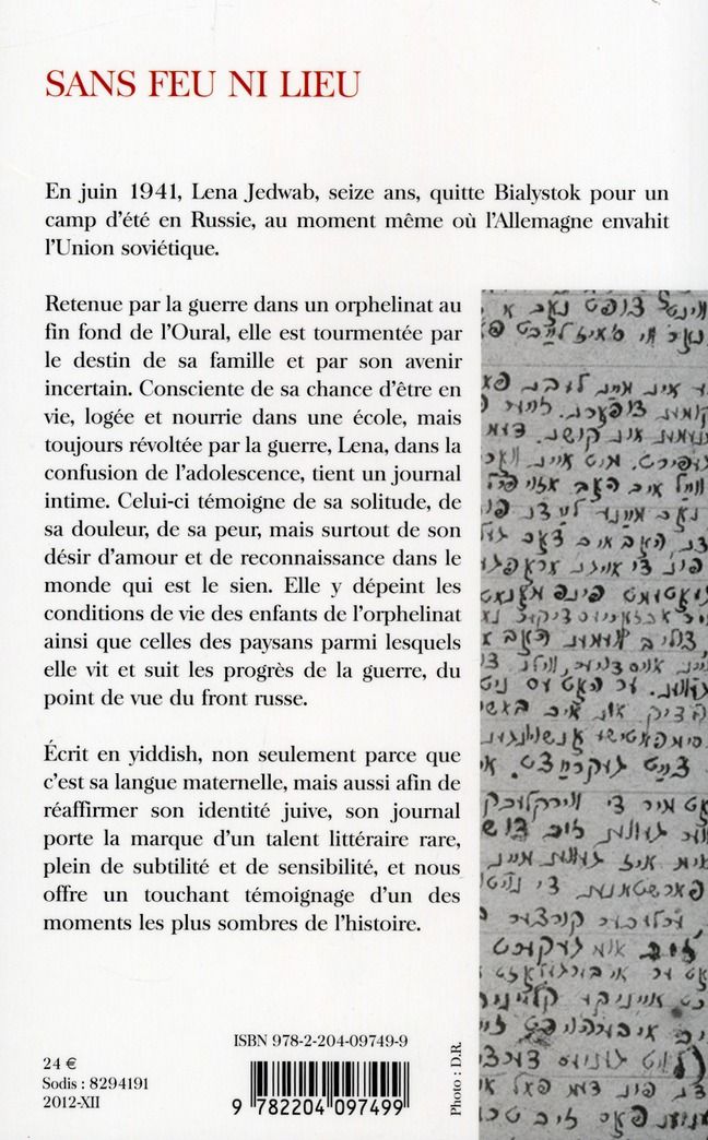 Quatrième de couverture de « SANS FEU NI LIEU »