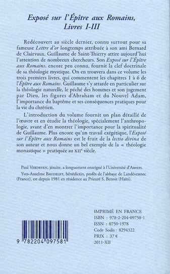 Quatrième de couverture de « SC 544 EXPOSE SUR L'EPITRE AUX ROMAINS, 1 »
