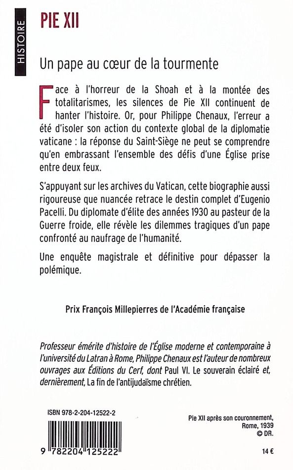 Quatrième de couverture de « Pie XII : diplomate et pasteur »