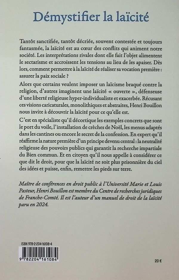 Quatrième de couverture de « Démystifier la laïcité »