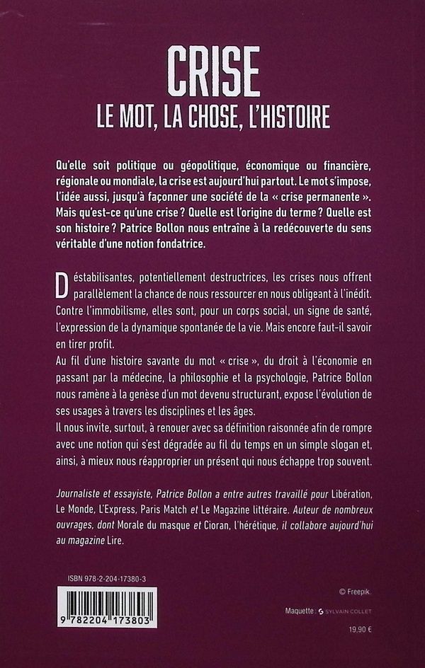 Quatrième de couverture de « Crise : le mot, la chose, l'histoire »