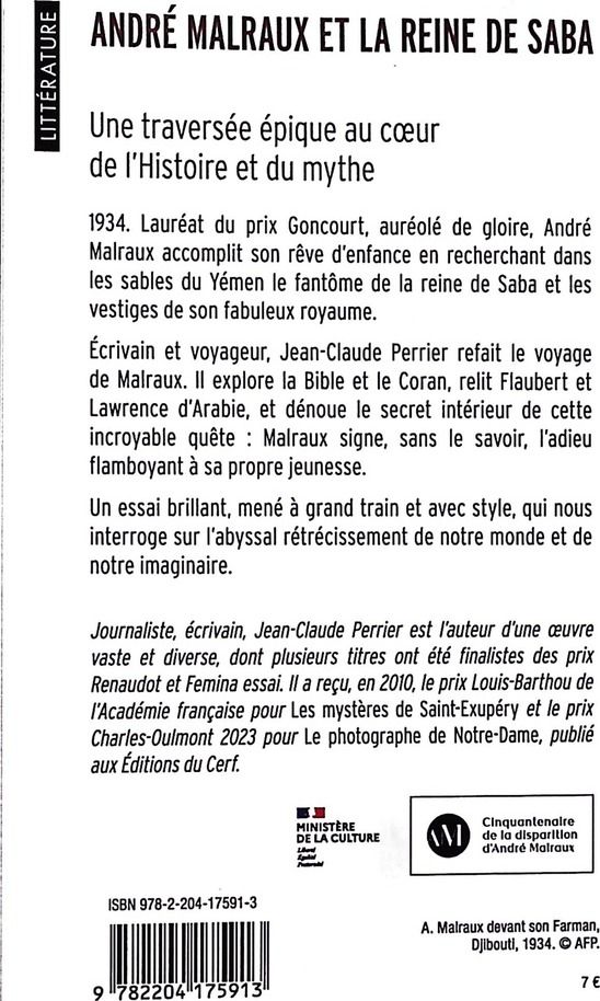 Quatrième de couverture de « André Malraux et la reine de Saba »