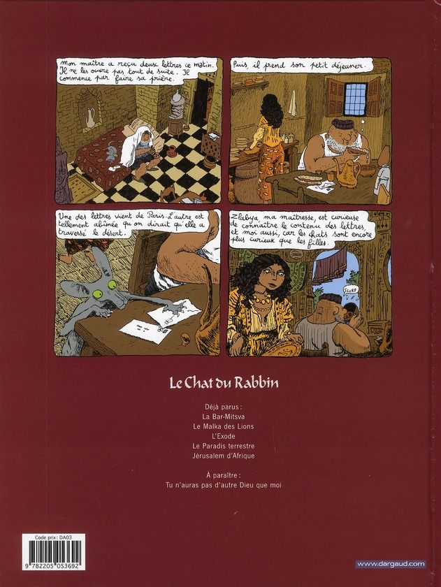 Quatrième de couverture de « LE CHAT DU RABBIN - TOME 2 - LE MALKA DES LIONS »