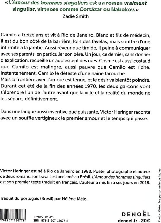 Quatrième de couverture de « L'amour des hommes singuliers : roman »