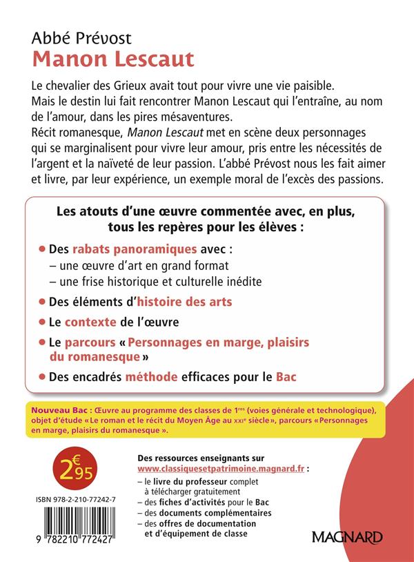 Quatrième de couverture de « MANON LESCAUT - BAC FRANCAIS 1RE 2026 - CLASSIQUES ET PATRIMOINE - BAC FRANCAIS 2026 »