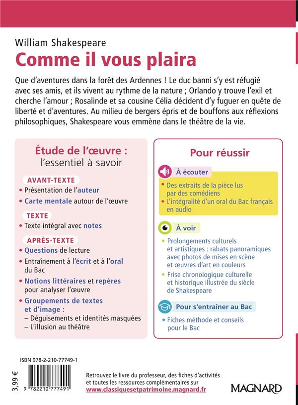 Quatrième de couverture de « Comme il vous plaira »