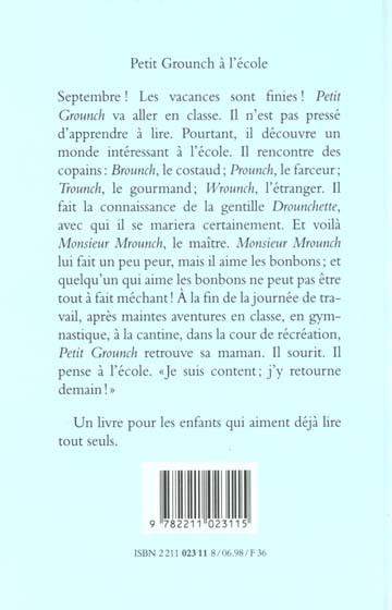 Quatrième de couverture de « PETIT GROUNCH A L ECOLE »