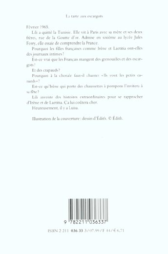 Quatrième de couverture de « LA TARTE AUX ESCARGOTS »