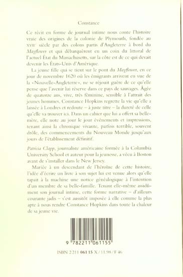 Quatrième de couverture de « CONSTANCE - JOURNAL D'UNE JEUNE FILLE AUX PREMIERS TEMPS DE LA NOUVELLE-ANGLETERRE »