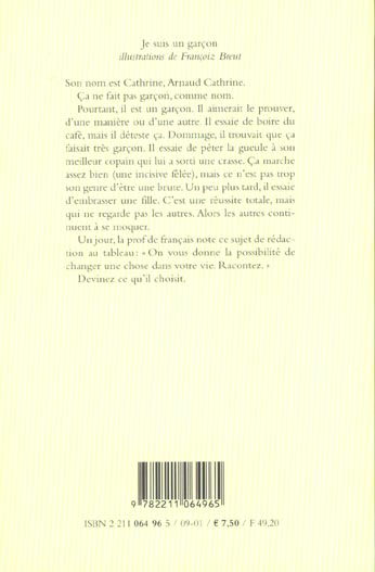 Quatrième de couverture de « JE SUIS UN GARCON »