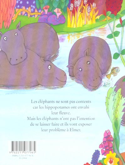 Quatrième de couverture de « ELMER ET LES HIPPOPOTAMES »