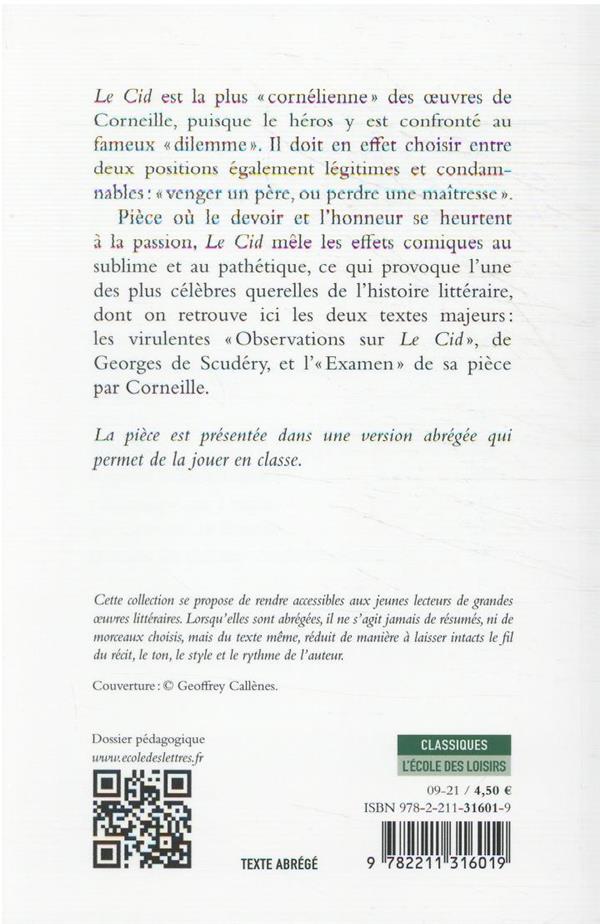 Quatrième de couverture de « Le Cid : tragi-comédie, 1637 »