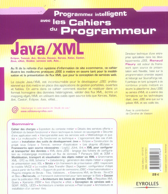 Quatrième de couverture de « JAVA/XML »