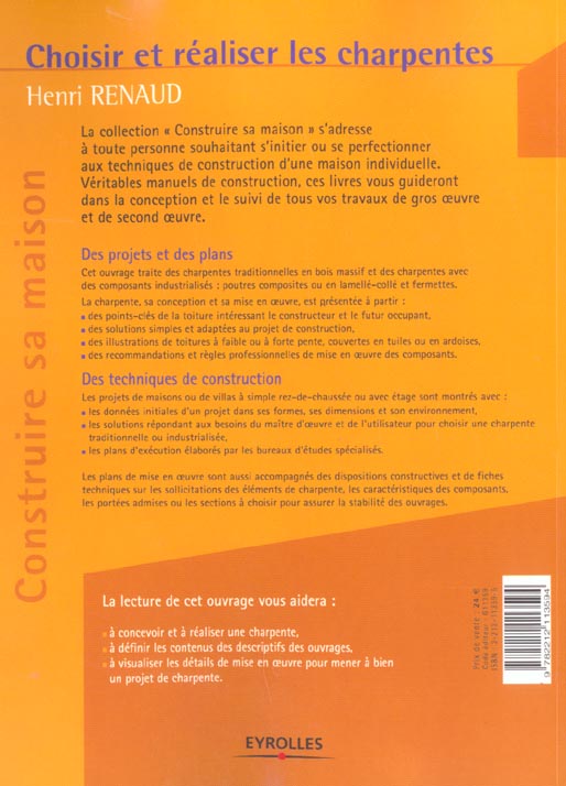 Quatrième de couverture de « CHOISIR ET REALISER LES CHARPENTES »