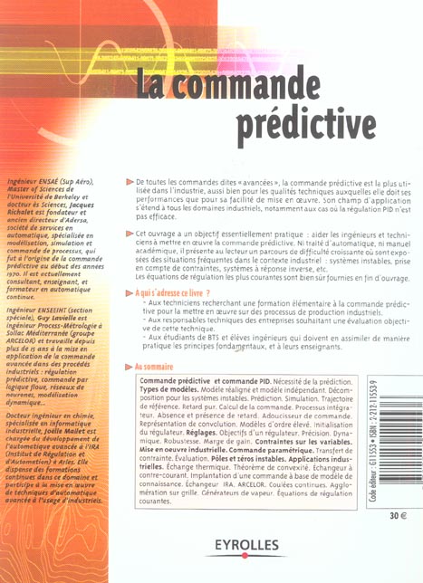Quatrième de couverture de « LA COMMANDE PREDICTIVE - MISE EN OEUVRE ET APPLICATIONS INDUSTRIELLES »