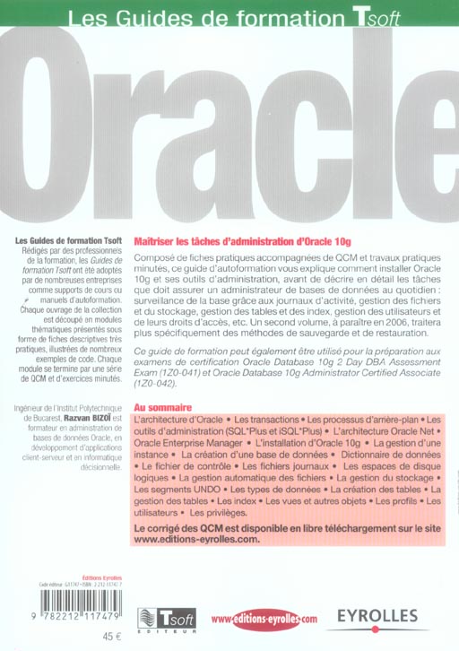 Quatrième de couverture de « ORACLE 10G - ADMINISTRATION »