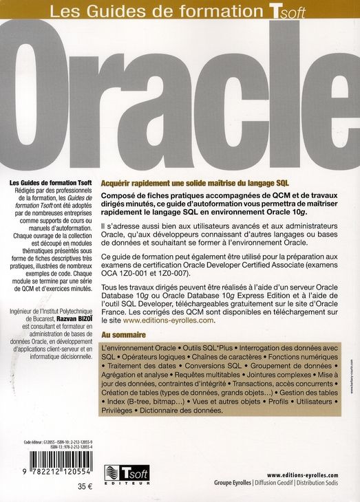 Quatrième de couverture de « SQL POUR ORACLE 10G »
