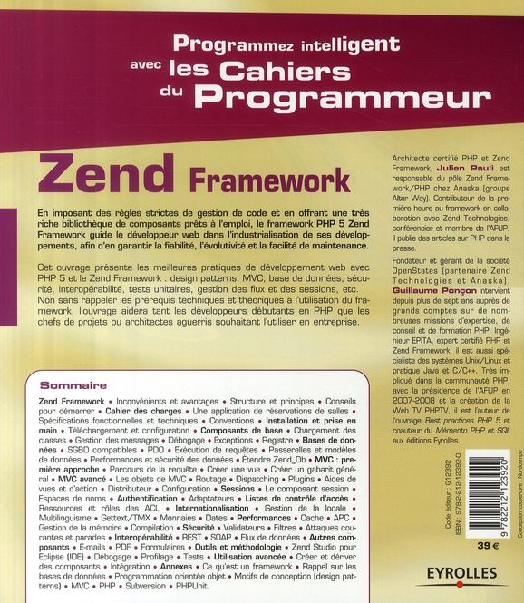 Quatrième de couverture de « ZEND FRAMEWORK - BIEN DEVELOPPER EN PHP »