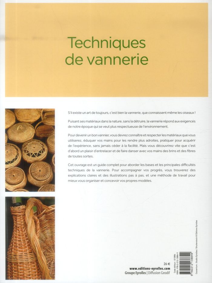 Quatrième de couverture de « TECHNIQUES DE VANNERIE - JONC, PAILLE, RAPHIA, ROTIN, OSIER... »