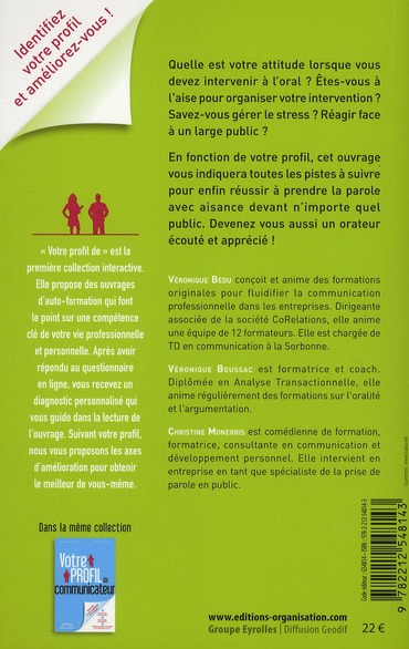 Quatrième de couverture de « VOTRE PROFIL D'ORATEUR - VOTRE KIT D'AUTO-COACHING EN 3 ETAPES. »