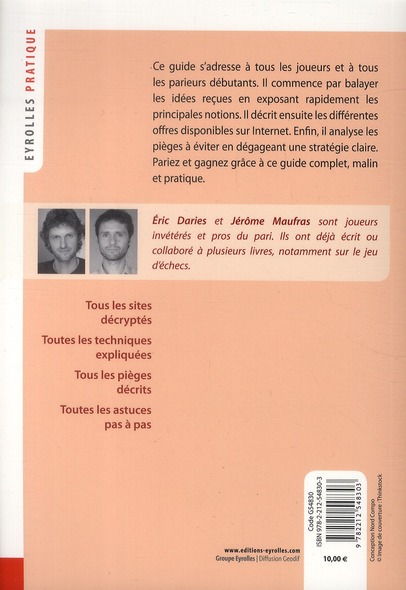 Quatrième de couverture de « GAGNER AUX PARIS SPORTIFS - DEJOUER LES PIEGES ET OPTIMISER LES GAINS. »