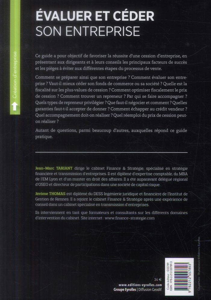 Quatrième de couverture de « GUIDE PRATIQUE POUR EVALUER ET CEDER SON ENTREPRISE »