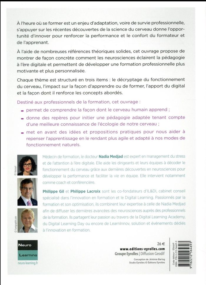 Quatrième de couverture de « NEUROLEARNING : LES NEUROSCIENCES AU SERVICE DE LA FORMATION »